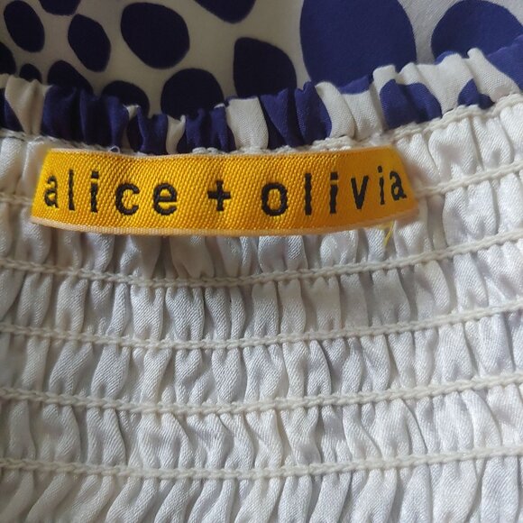 Alice & Olivia Numero De Modele Blue/White Polka Dot Strapless Mini Dress Silk - Picture 10 of 11